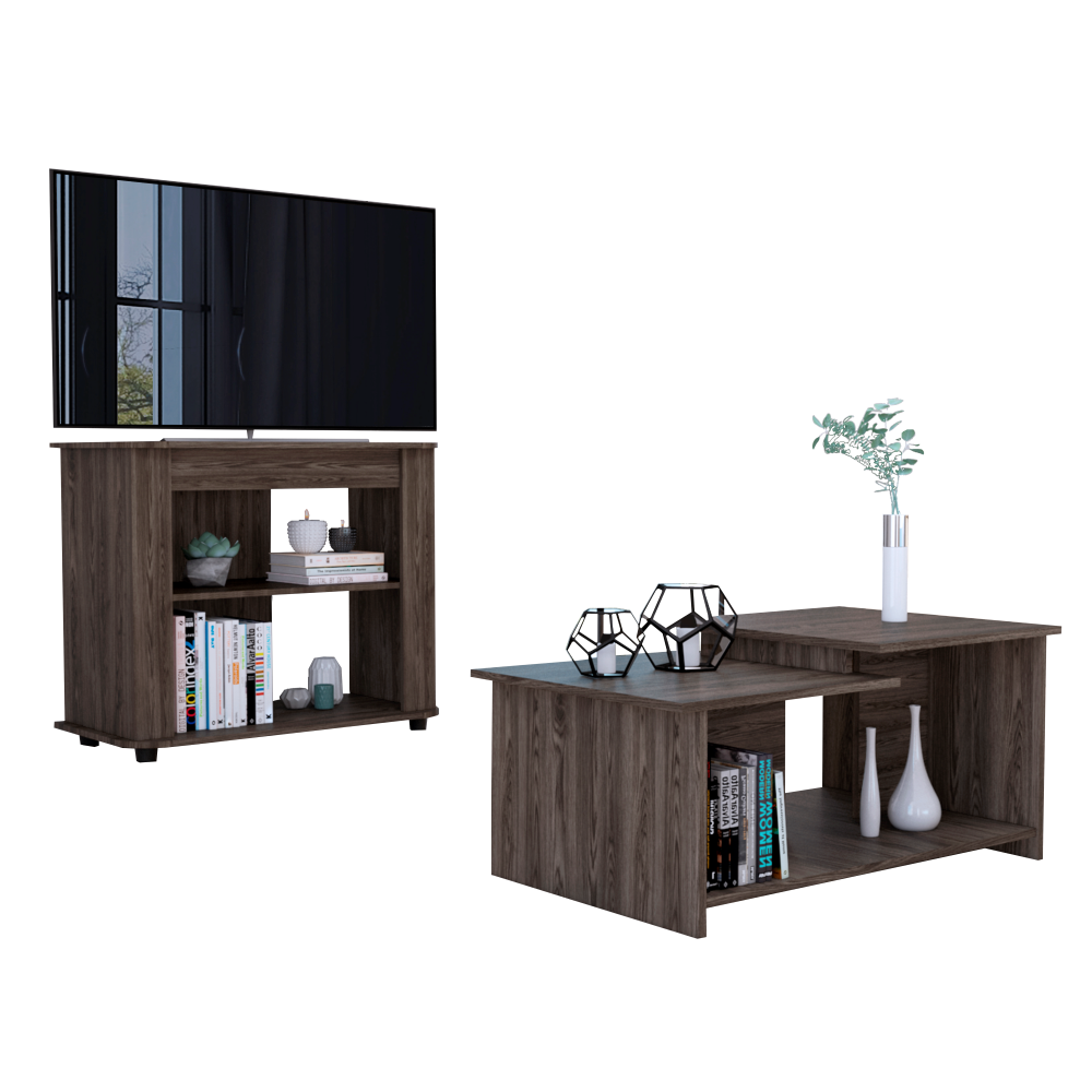 Rack TV + Mesa De Centro Optimus Color Coñac Para Sala De Estar